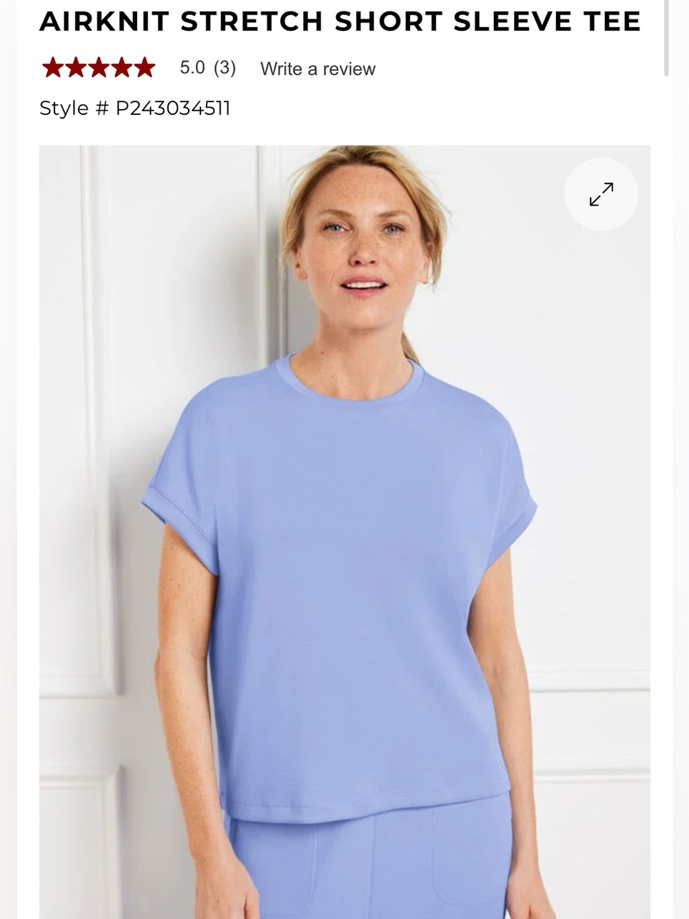 Talbots Airknit Stretch Short Sleeve Tee in Periwinkle Size Large